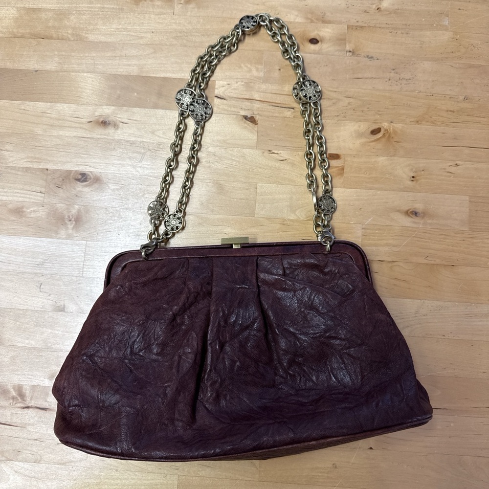 Vintage Badgley Mischka Leather Frame Bag with Chain Strap